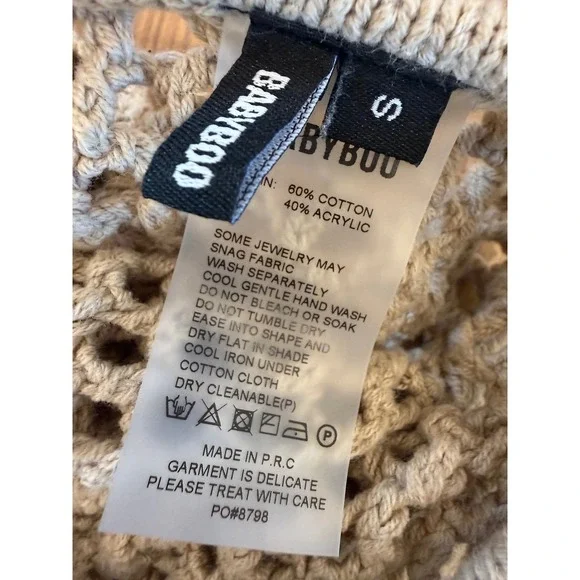 Babyboo Moana Crochet Knit Maxi Dress Backless Long Sleeve Beige S‎ Small - Picture 7 of 7